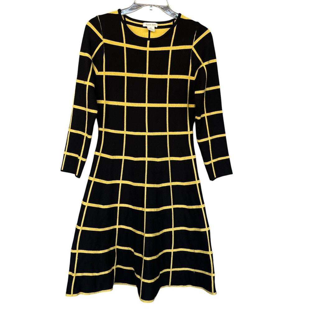 Luxxe‎ Lane Womens Sweater Dress Medium Rayon Windowpane Stretchy Rayon Slimming